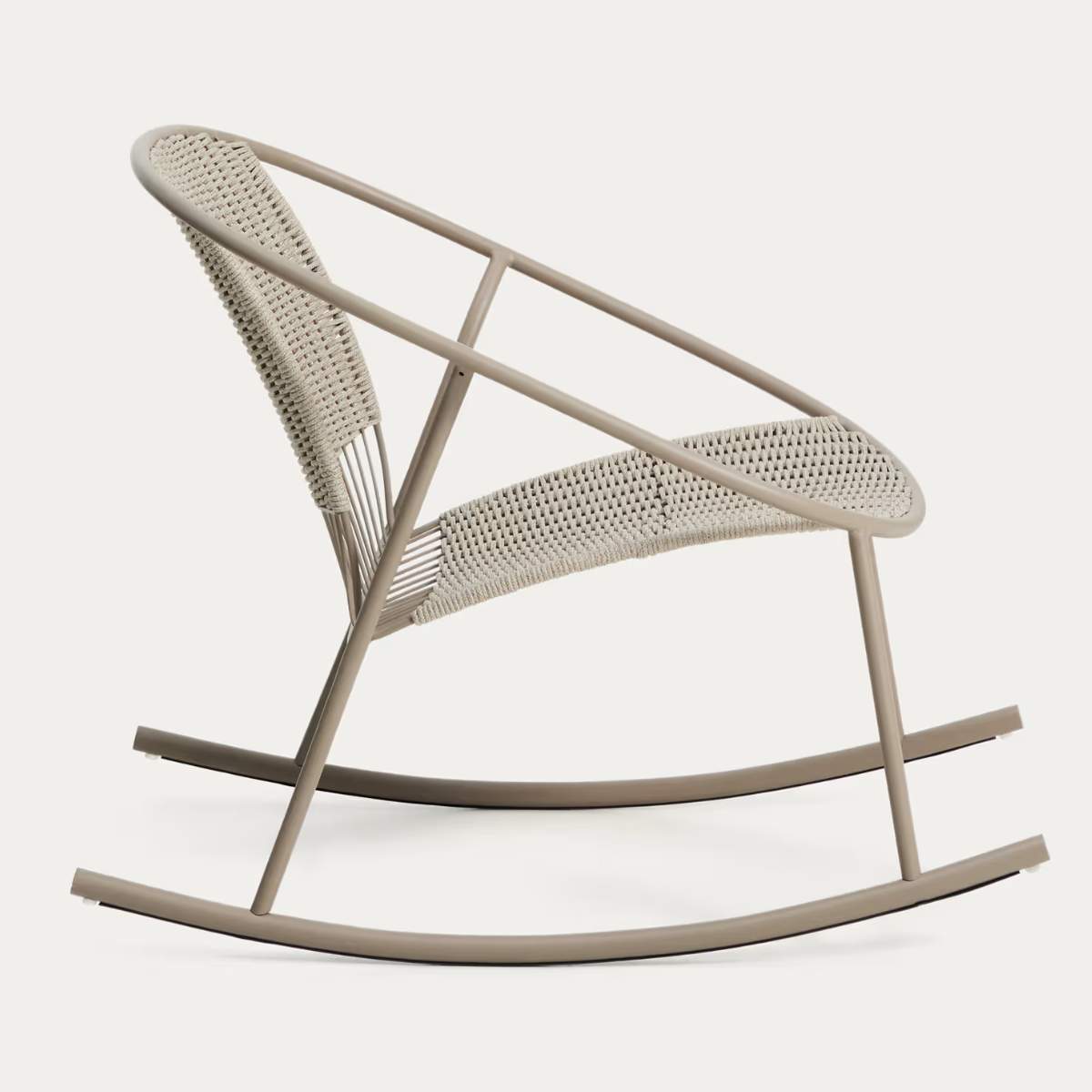 Kave Home Atrani rocking chair in galvanized steel and green rope