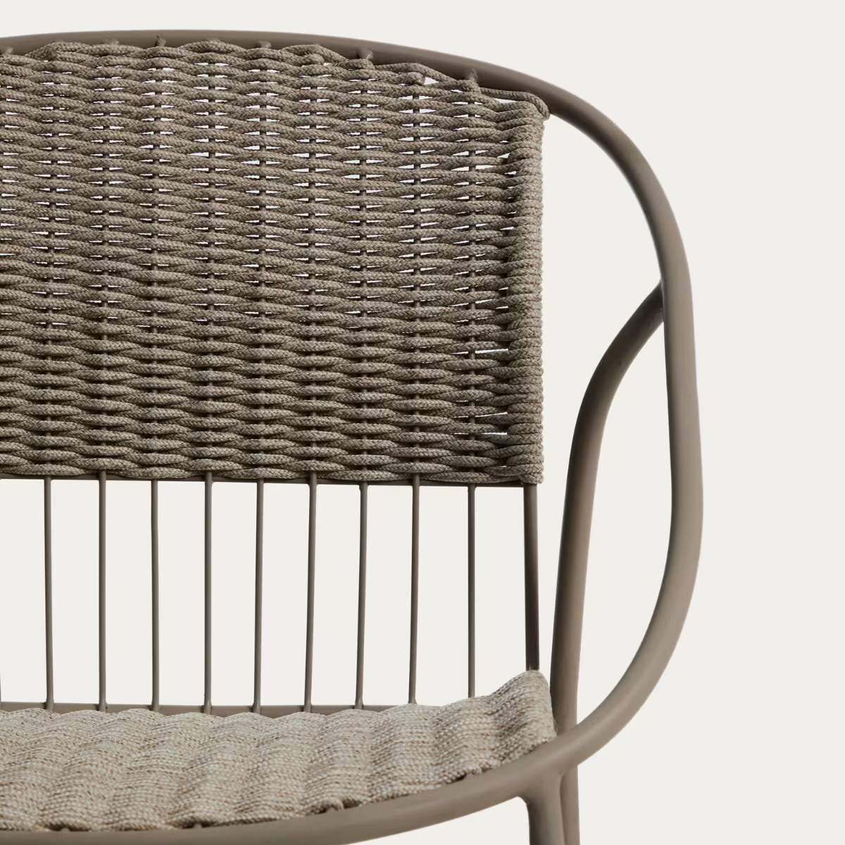 Kave Home Atrani stackable outdoor chair in galvanised steel and green rope