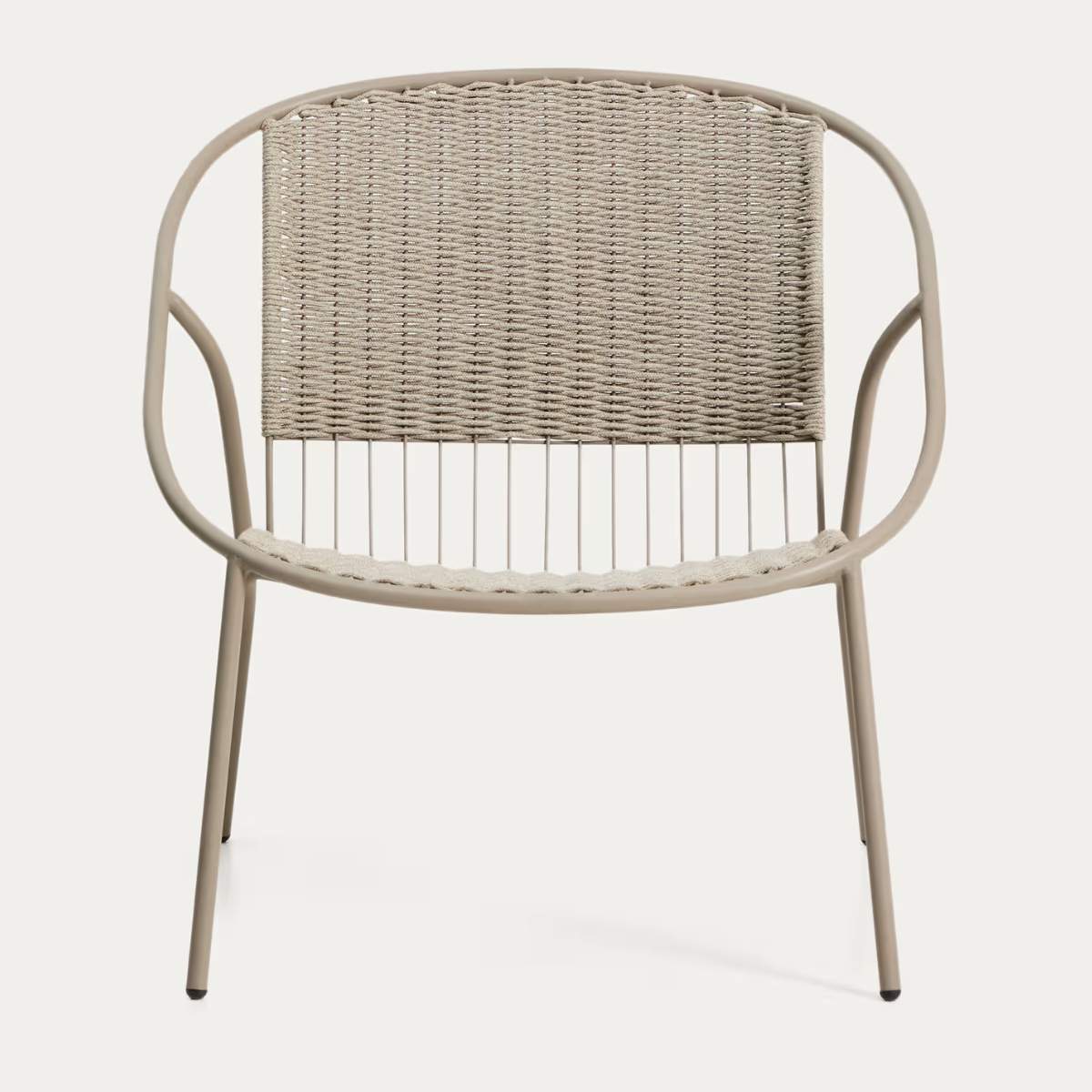 Kave Home Atrani stackable armchair in galvanized steel and green rope