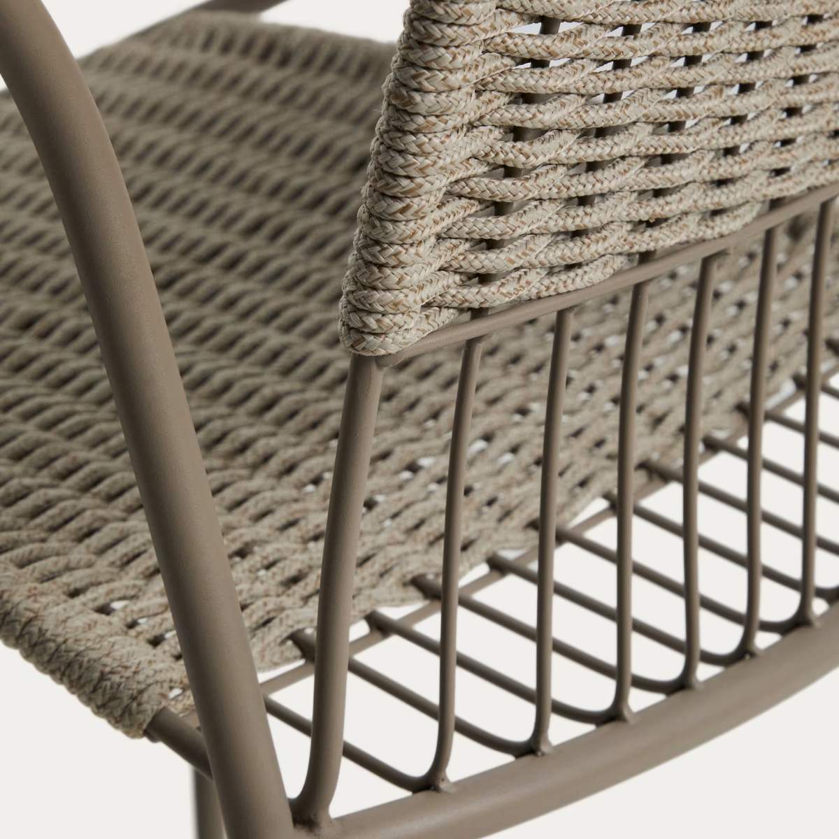Kave Home Atrani stackable outdoor chair in galvanised steel and green rope