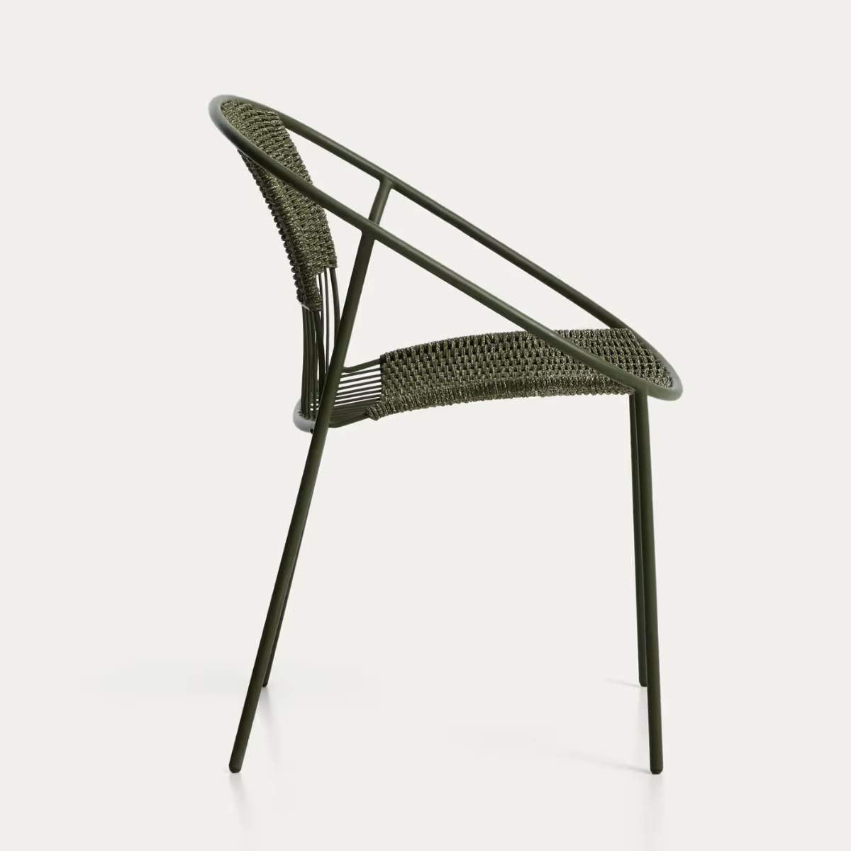 Kave Home Atrani stackable outdoor chair in galvanised steel and green rope