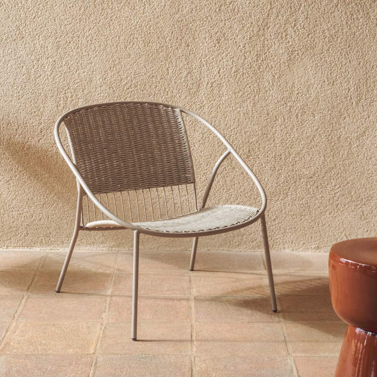 Kave Home Atrani stackable armchair in galvanized steel and green rope