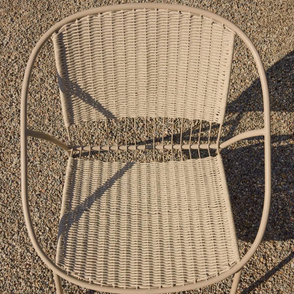 Kave Home Atrani stackable armchair in galvanized steel and green rope