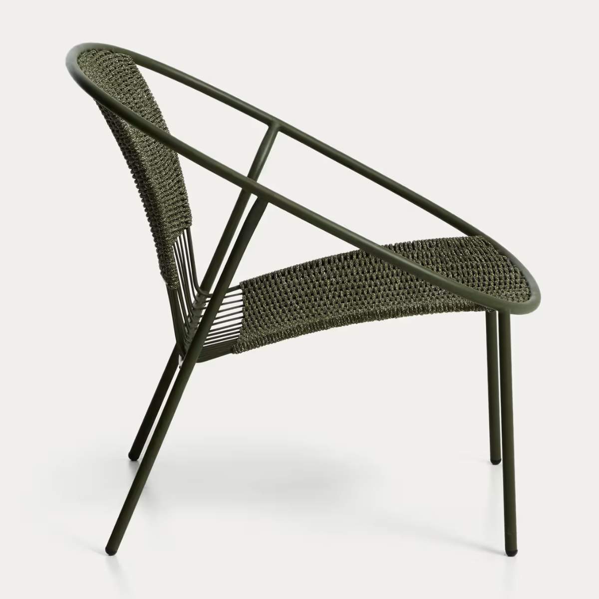 Kave Home Atrani stackable armchair in galvanized steel and green rope