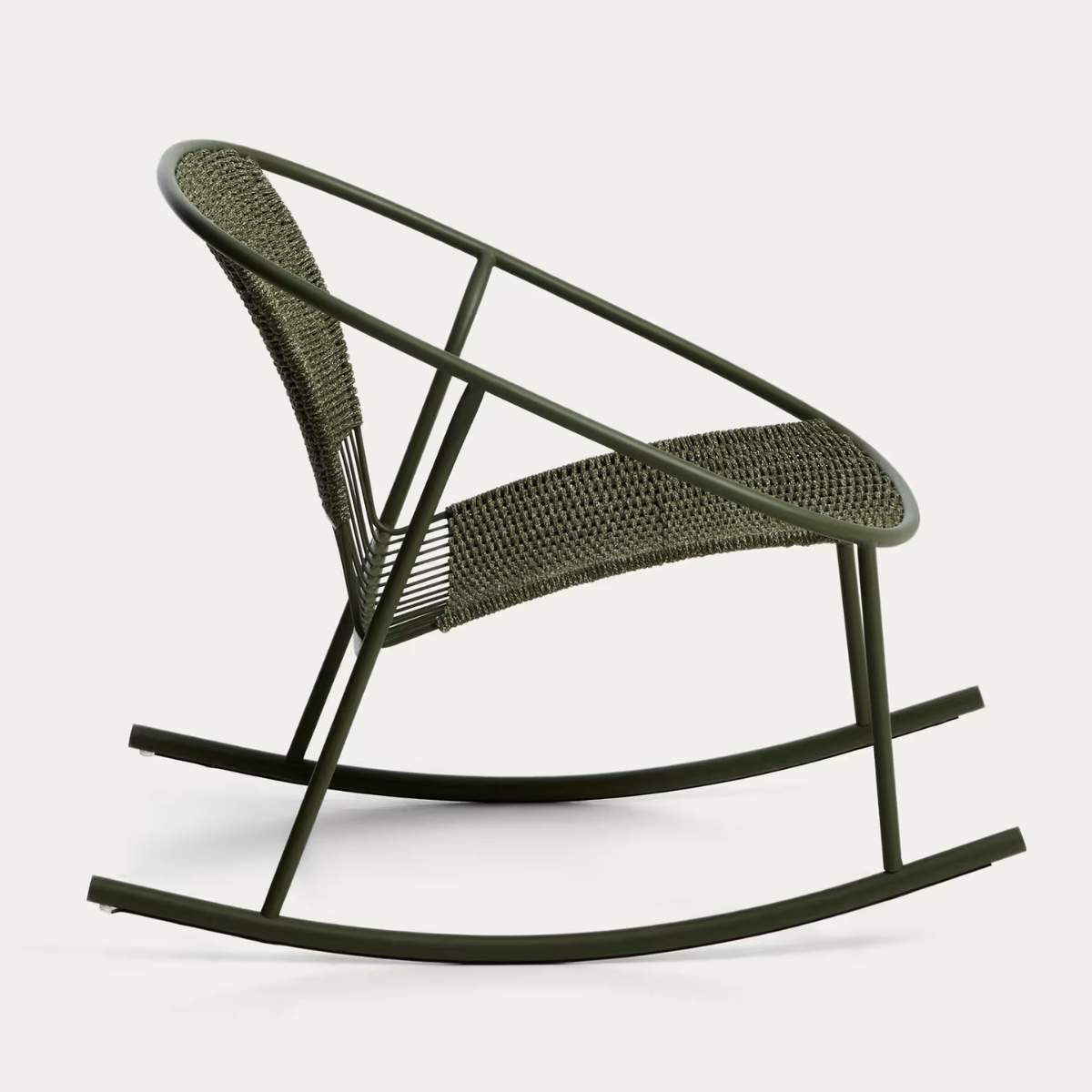 Kave Home Atrani rocking chair in galvanized steel and green rope