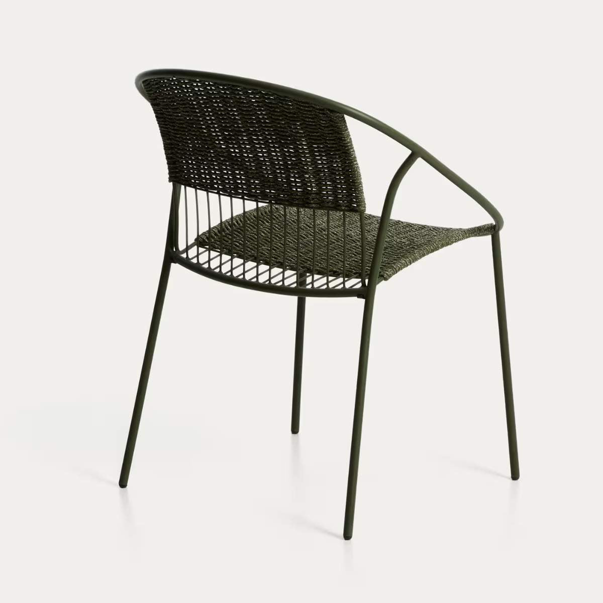 Kave Home Atrani stackable outdoor chair in galvanised steel and green rope