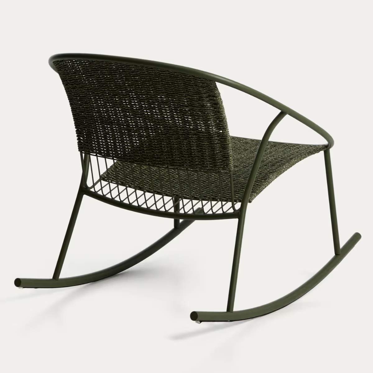 Kave Home Atrani rocking chair in galvanized steel and green rope