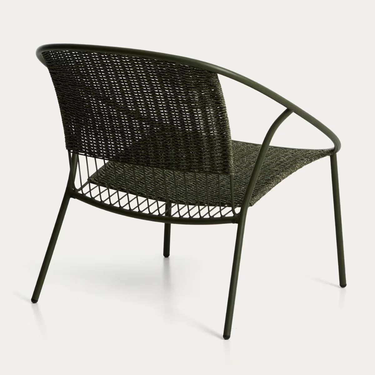 Kave Home Atrani stackable armchair in galvanized steel and green rope