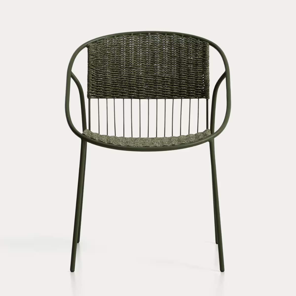 Kave Home Atrani stackable outdoor chair in galvanised steel and green rope