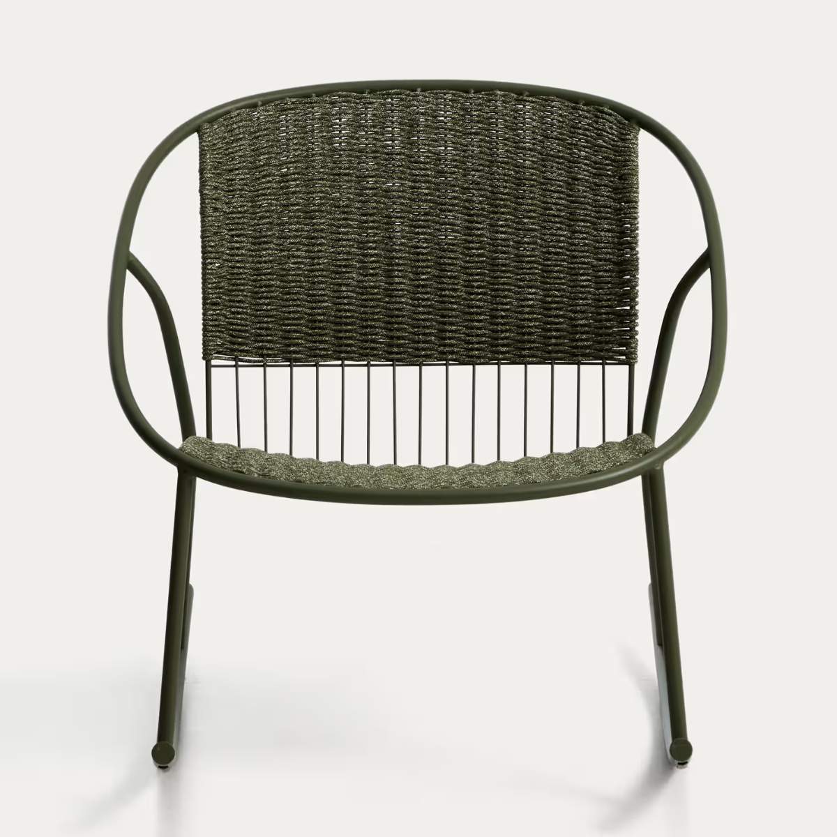 Kave Home Atrani rocking chair in galvanized steel and green rope