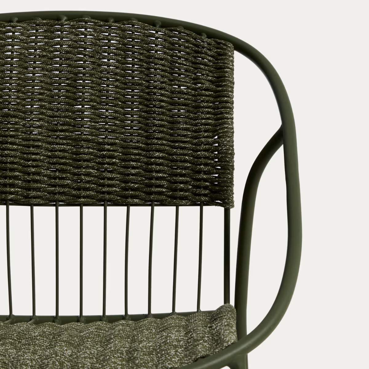 Kave Home Atrani stackable outdoor chair in galvanised steel and green rope