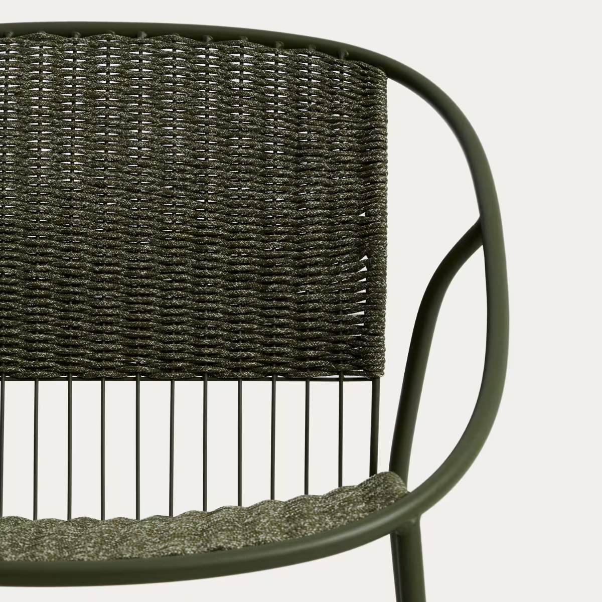 Kave Home Atrani stackable armchair in galvanized steel and green rope
