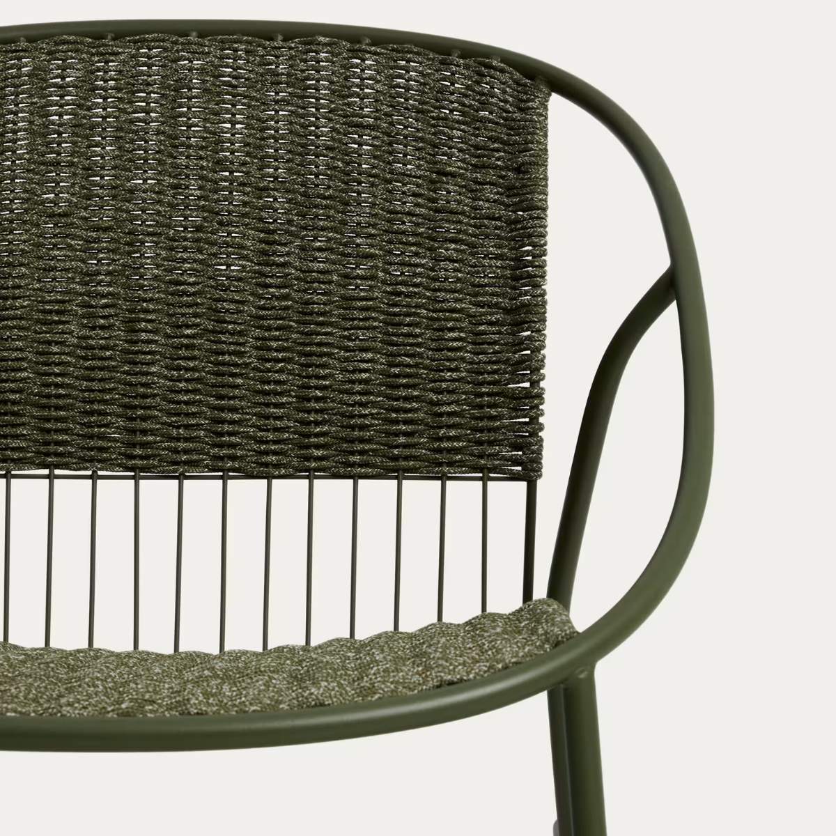 Kave Home Atrani rocking chair in galvanized steel and green rope