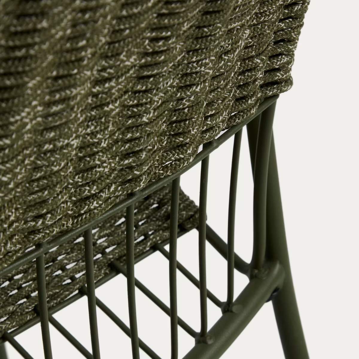 Kave Home Atrani stackable outdoor chair in galvanised steel and green rope