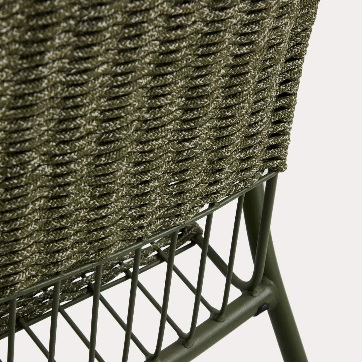 Kave Home Atrani stackable armchair in galvanized steel and green rope