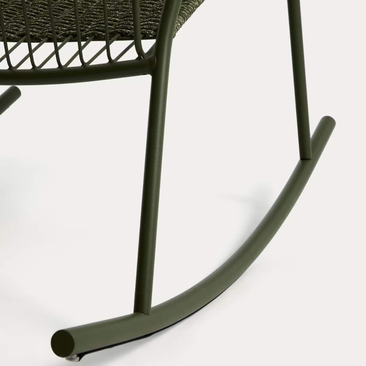 Kave Home Atrani rocking chair in galvanized steel and green rope