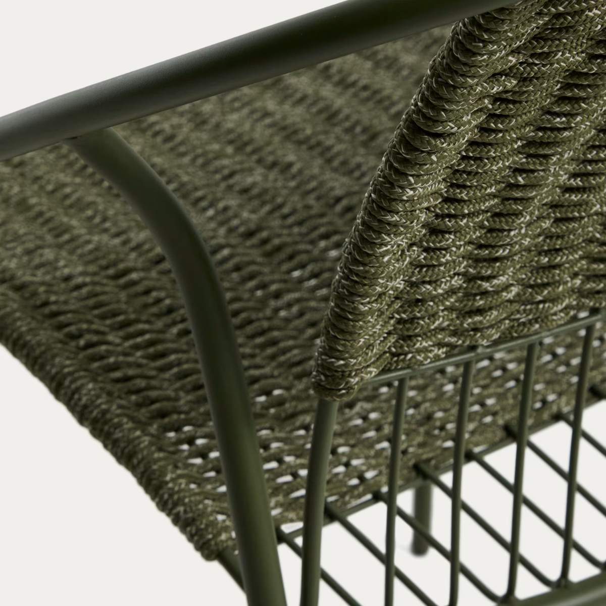 Kave Home Atrani stackable outdoor chair in galvanised steel and green rope