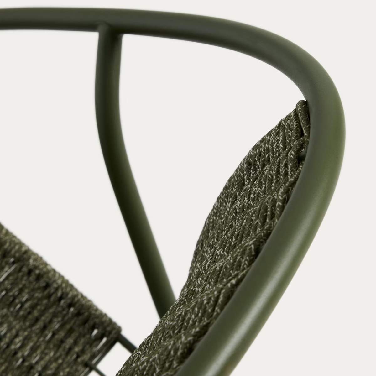 Kave Home Atrani stackable armchair in galvanized steel and green rope