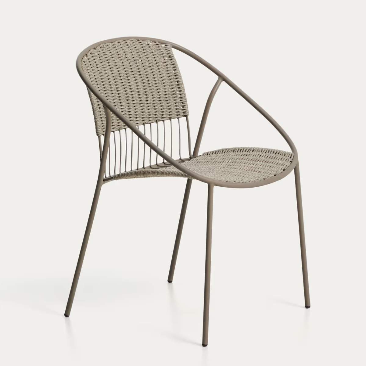 Kave Home Atrani stackable outdoor chair in galvanised steel and green rope