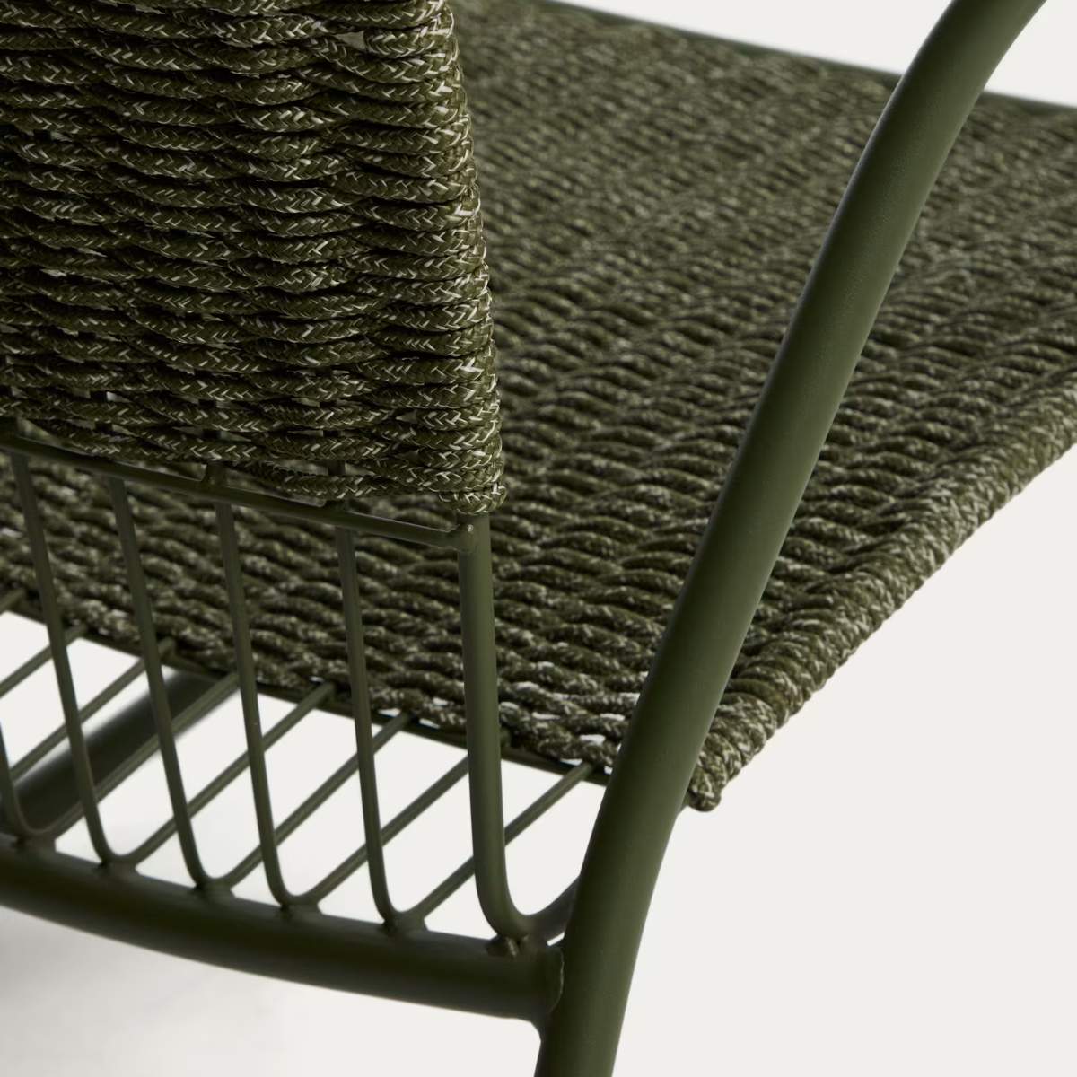 Kave Home Atrani rocking chair in galvanized steel and green rope