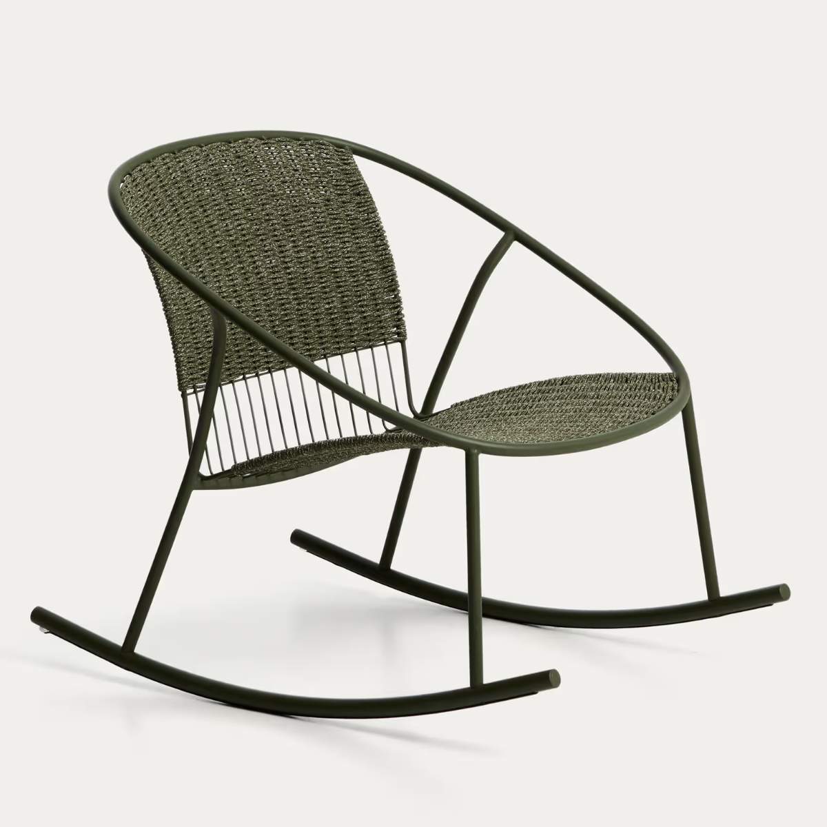 Kave Home Atrani rocking chair in galvanized steel and green rope