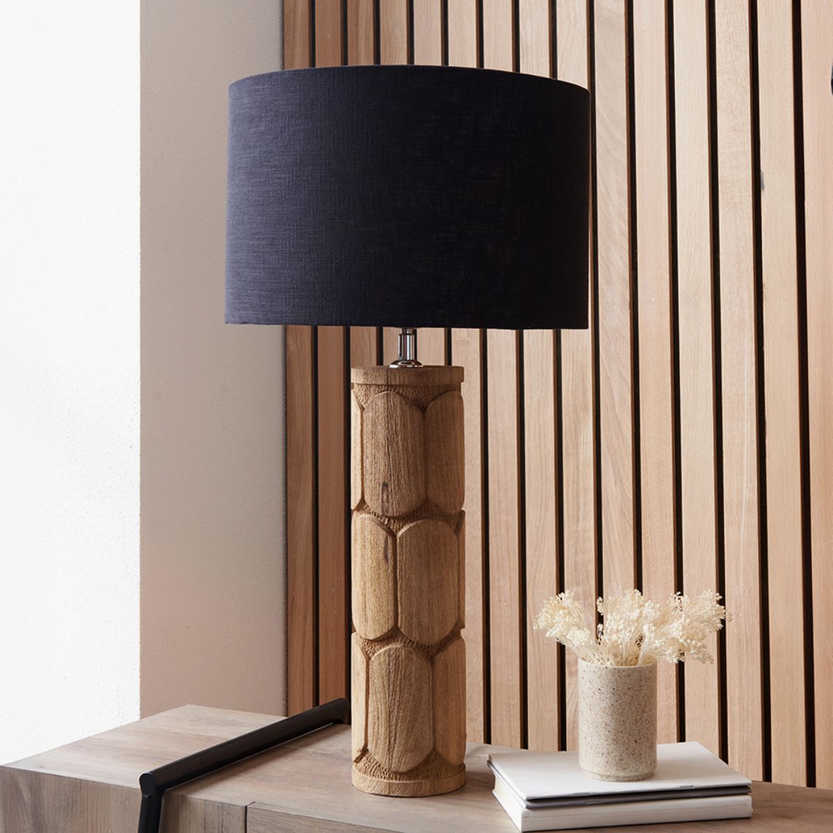 Pacific Lifestyle Aurelia Embossed Natural Wood Tall Table Lamp Base