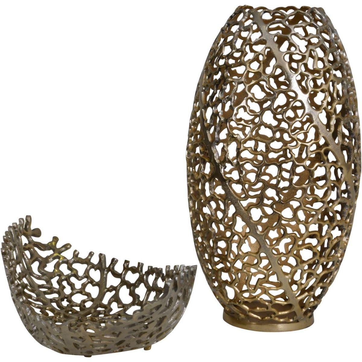 Libra Interiors Aussie Gold Coral Aluminium Barrel Vase 26x48cm