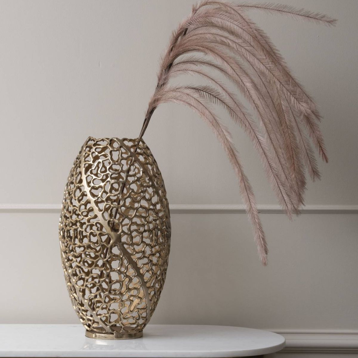 Libra Interiors Aussie Gold Coral Aluminium Barrel Vase 26x48cm
