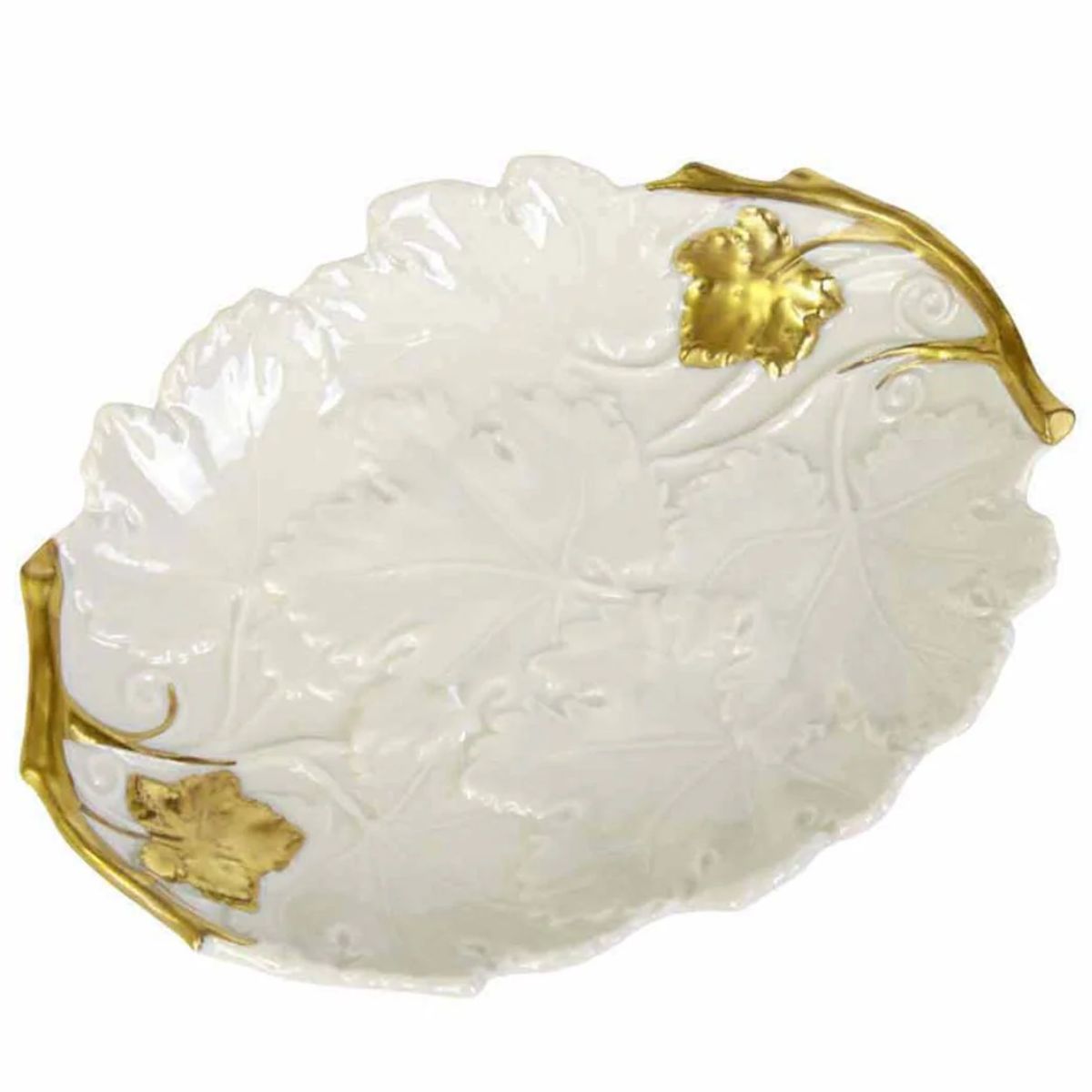 Villari Autumn White & Gold Medium Oval Trinket dish