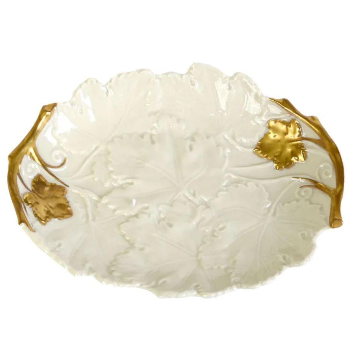 Villari Autumn White & Gold Small Oval Trinket dish