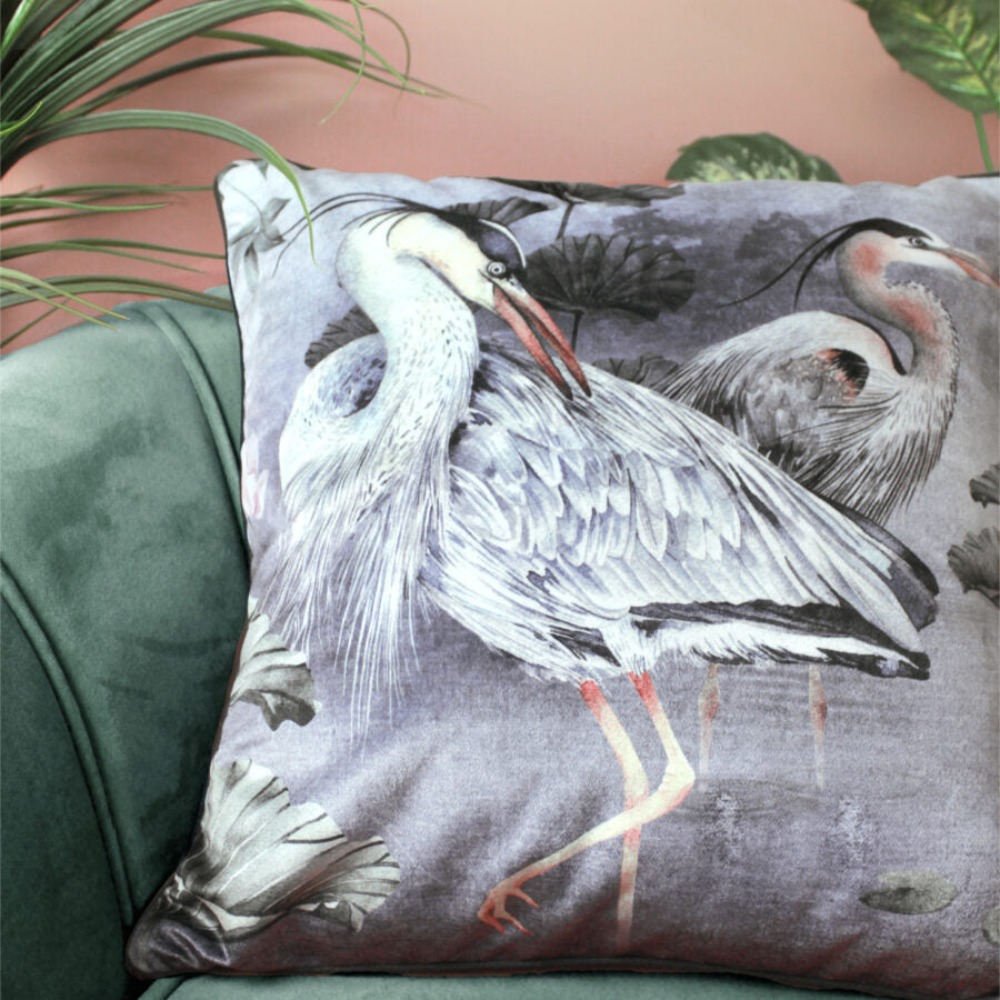 Avalana Silver Orient Piped Velvet Cushion-Beaumonde