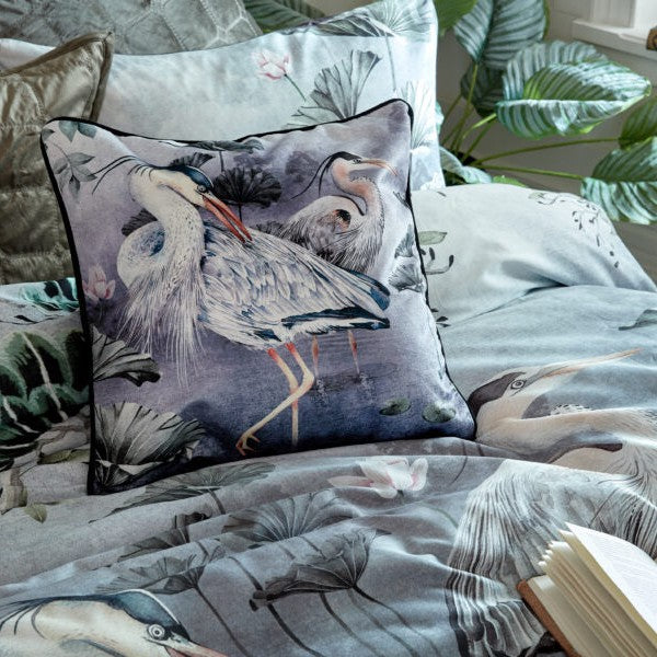 Avalana Silver Orient Piped Velvet Cushion-Beaumonde