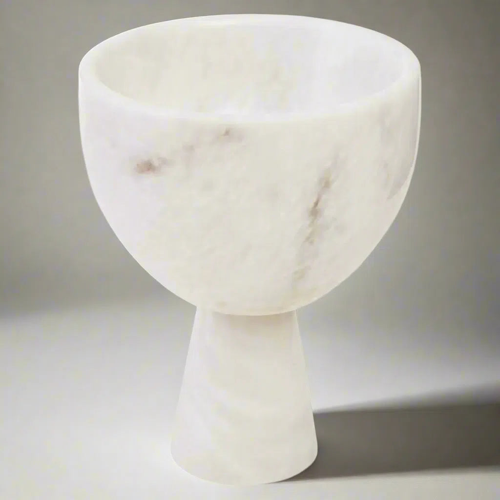 Beaumonde Home Marmoratus Small White Marble Pedestal Bowl-Beaumonde