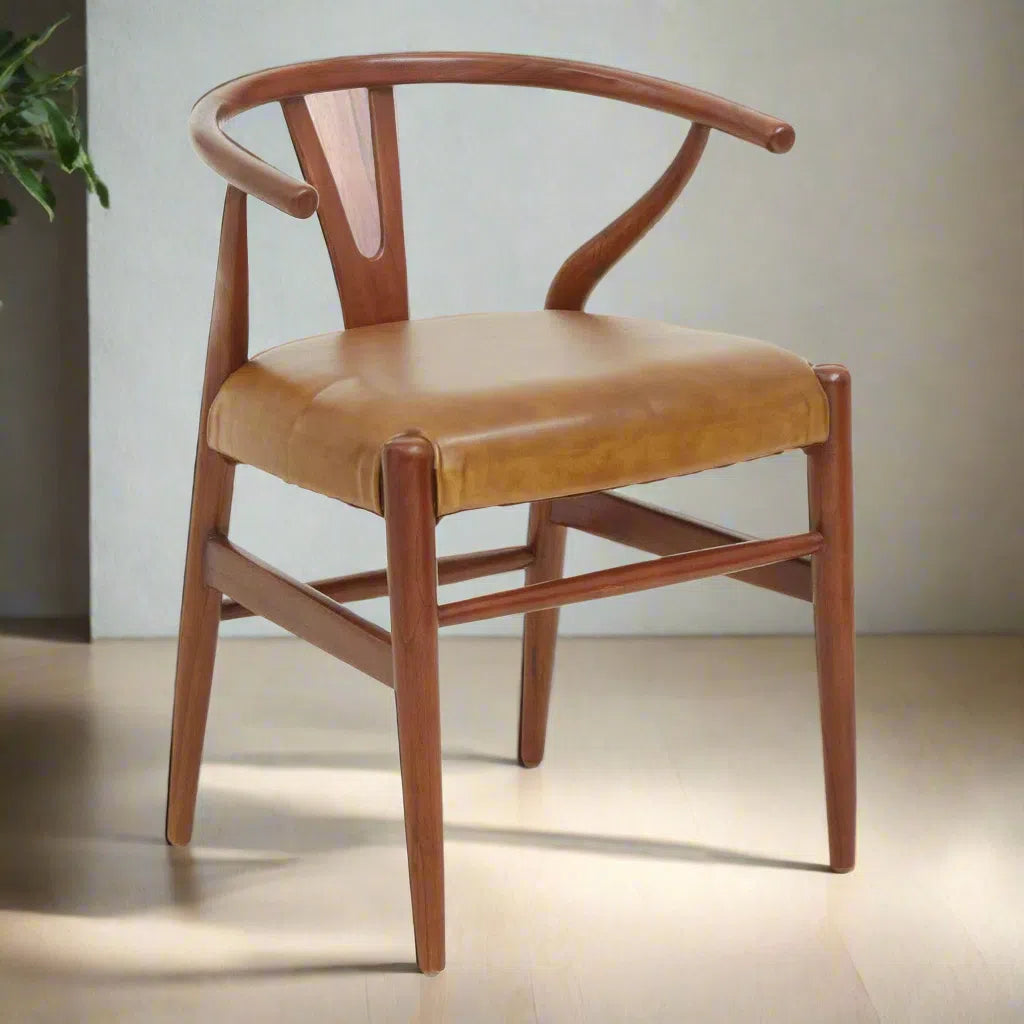 Beaumonde Home Kindiri Wishbone Leather Chair-Beaumonde