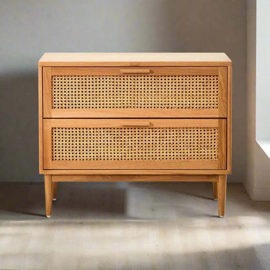 Beaumonde Home Miribel Rattan and Oak Wood Two Drawer Chest-Beaumonde