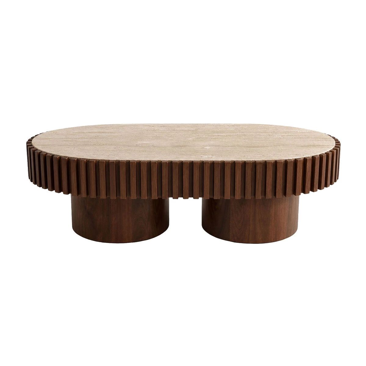 Beaumonde Home Babel Oval Travertine and Mango Wood Coffee Table