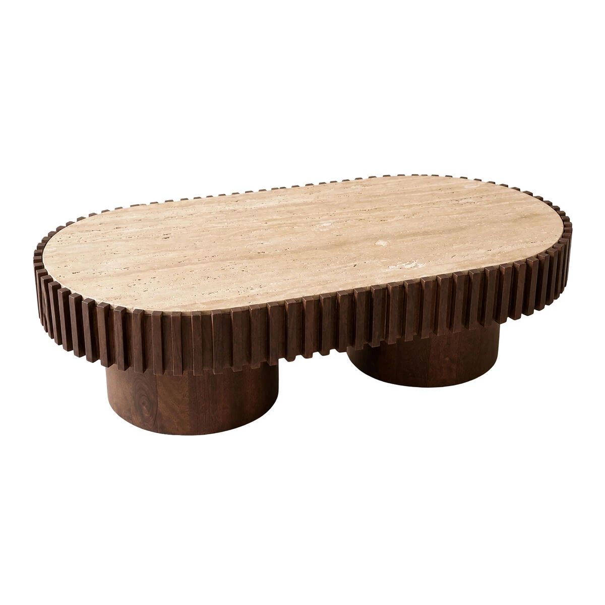 Beaumonde Home Babel Oval Travertine and Mango Wood Coffee Table