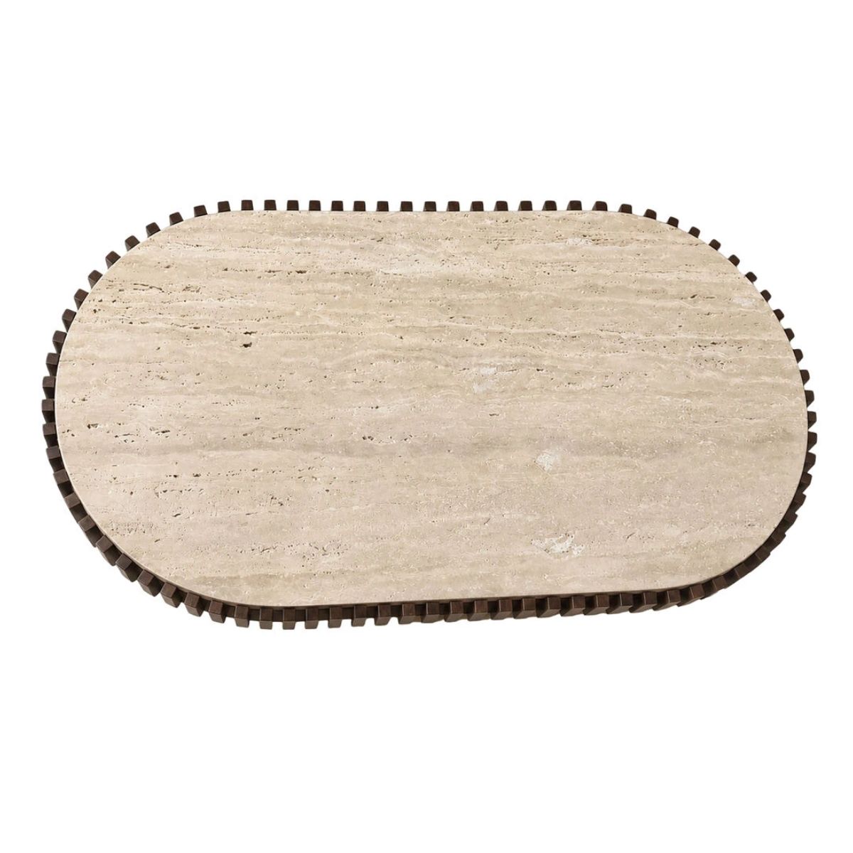 Beaumonde Home Babel Oval Travertine and Mango Wood Coffee Table