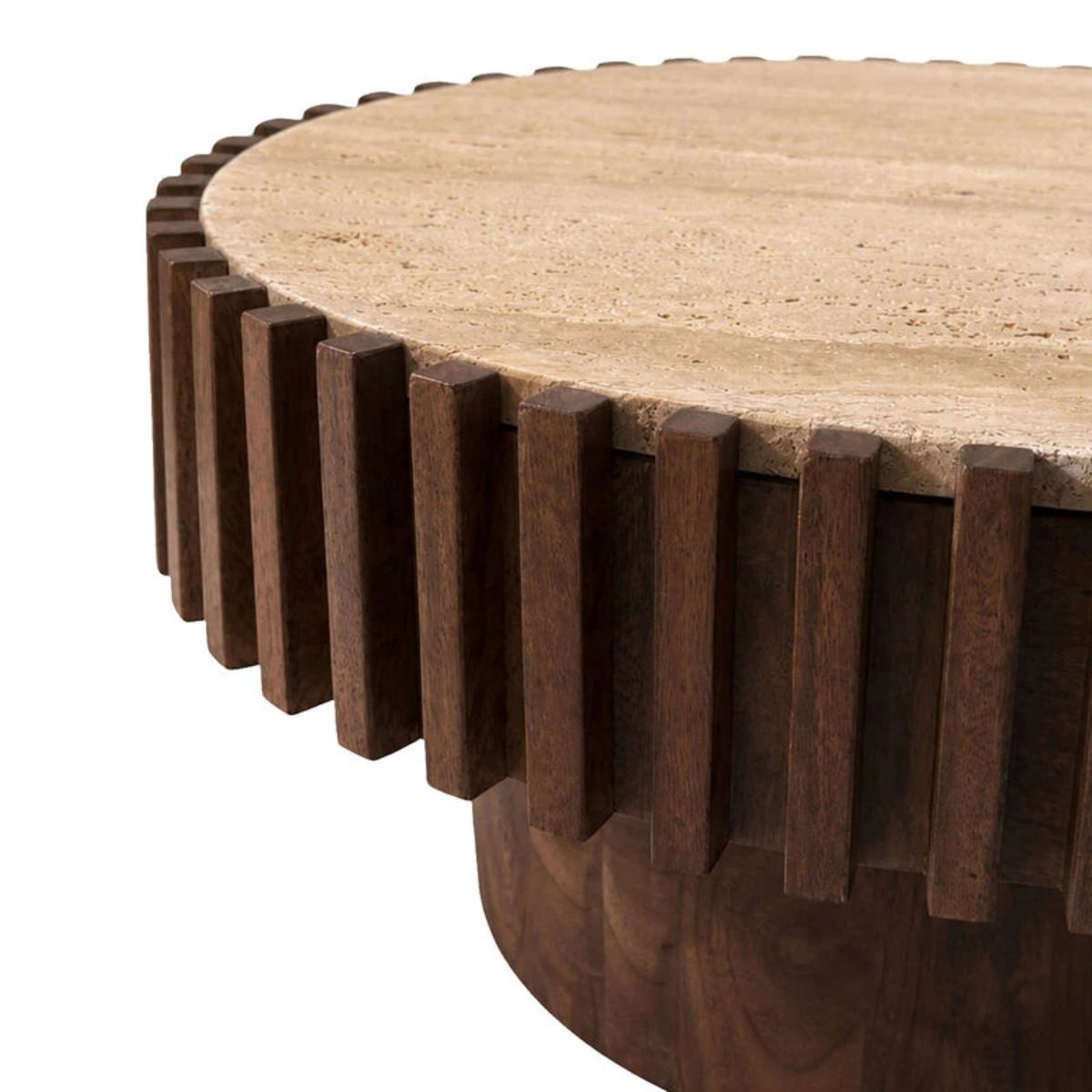 Beaumonde Home Babel Oval Travertine and Mango Wood Coffee Table