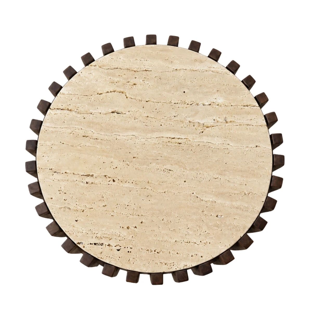 Beaumonde Home Babel Round Travertine and Mango Wood Side Table