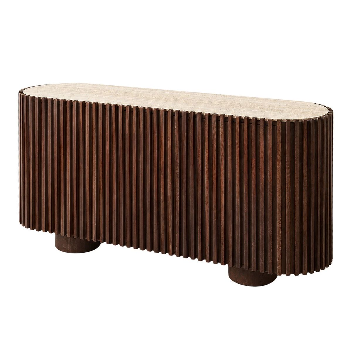 Beaumonde Home Babel Travertine and Mango Wood 2 Door Curved Sideboard