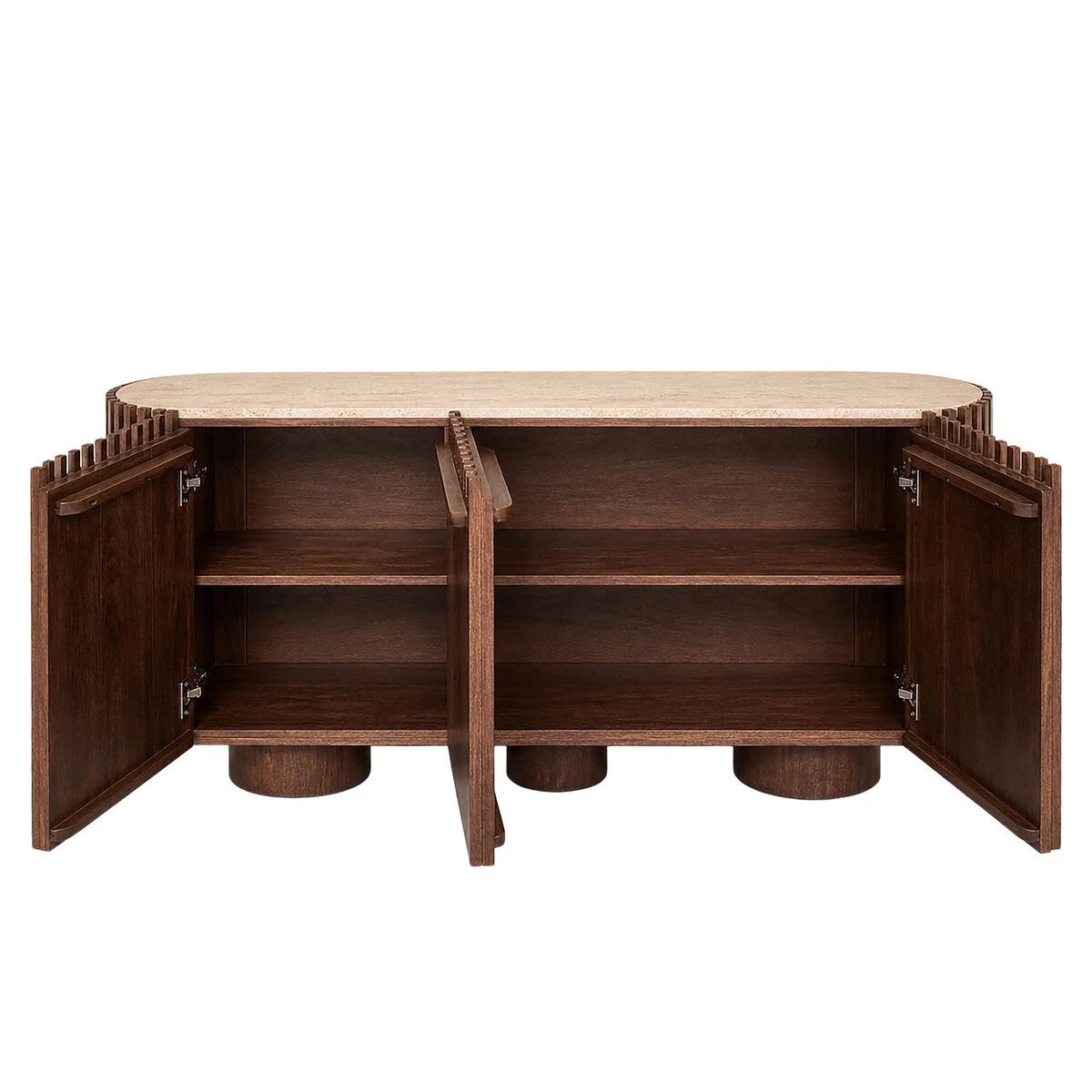Beaumonde Home Babel Travertine and Mango Wood 2 Door Curved Sideboard