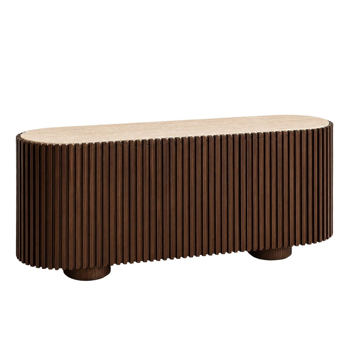 Beaumonde Home Babel Travertine and Mango Wood 2 Door Curved Sideboard
