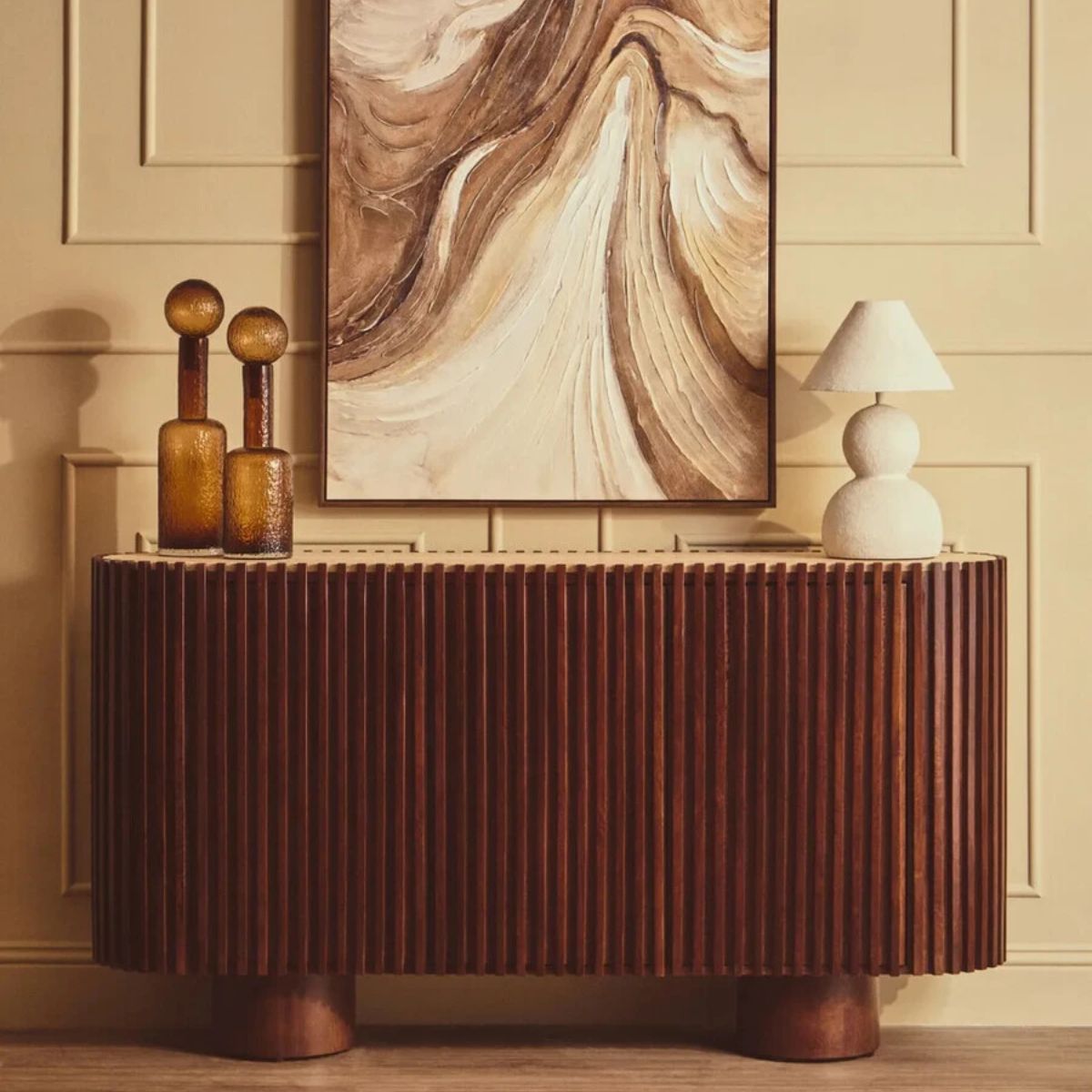 Beaumonde Home Babel Travertine and Mango Wood 2 Door Curved Sideboard
