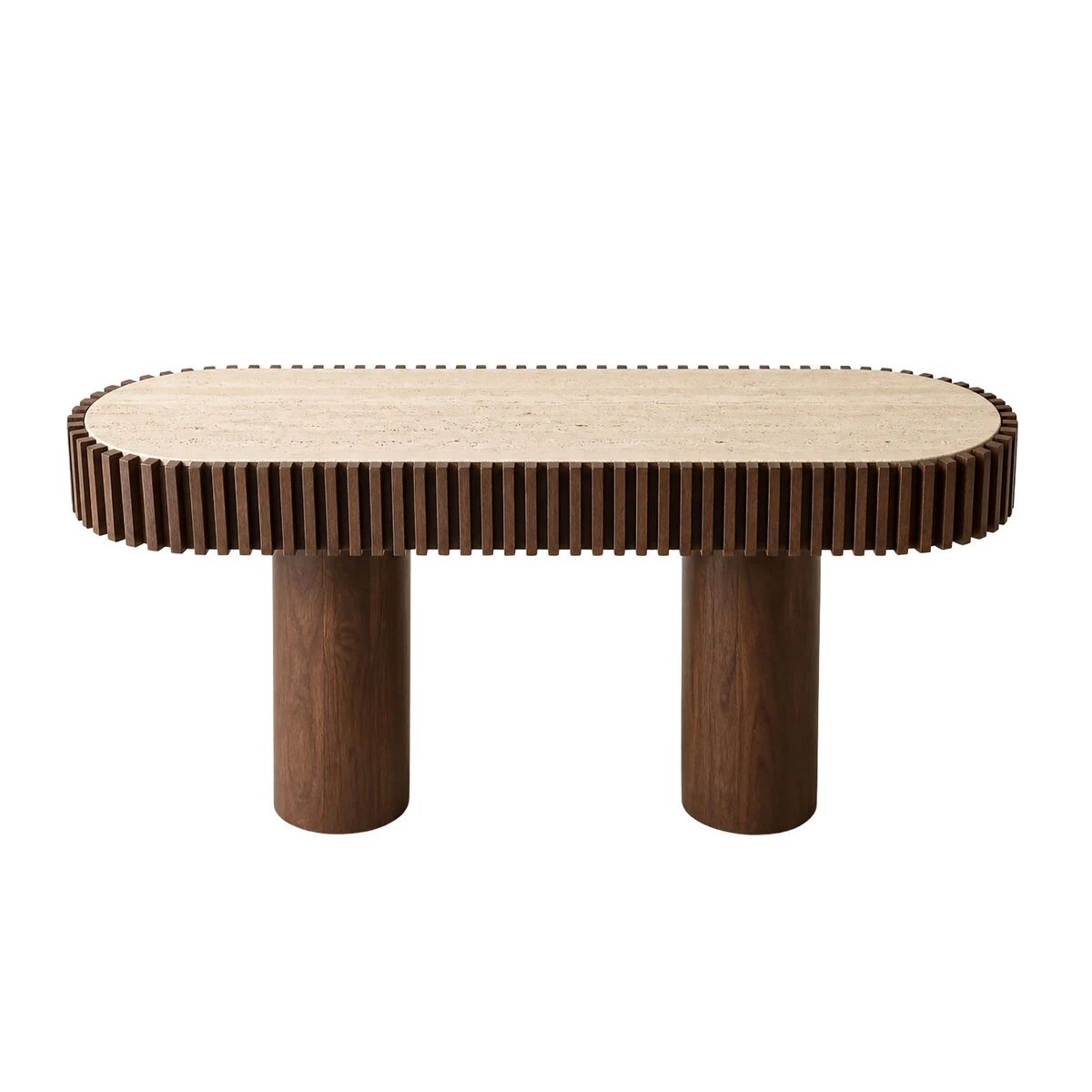 Beaumonde Home Babel Travertine and Mango Wood Curved Console Table