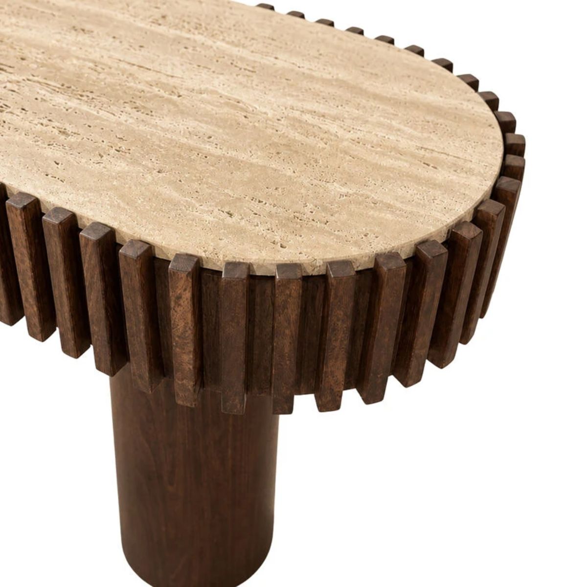 Beaumonde Home Babel Travertine and Mango Wood Curved Console Table