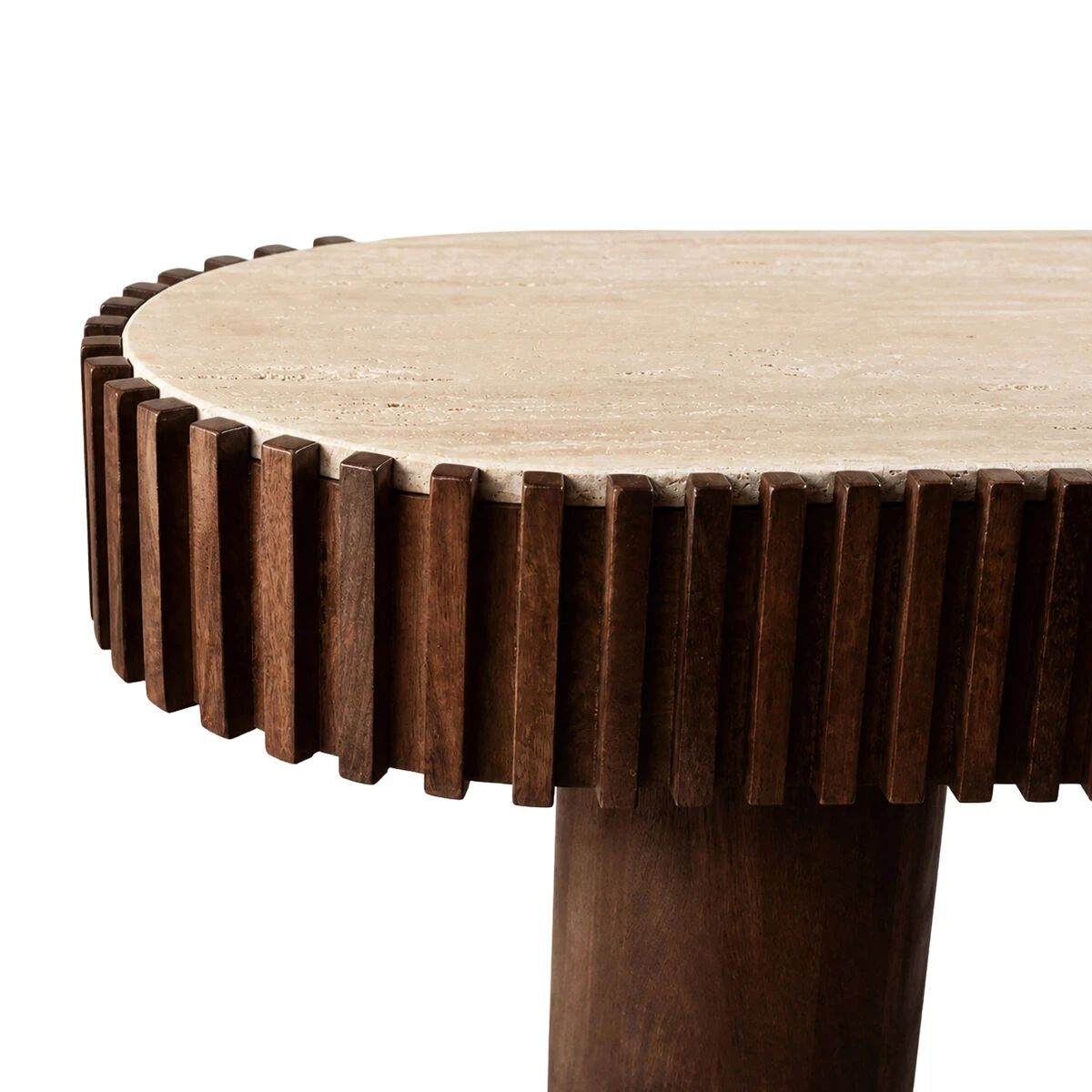 Beaumonde Home Babel Travertine and Mango Wood Curved Console Table