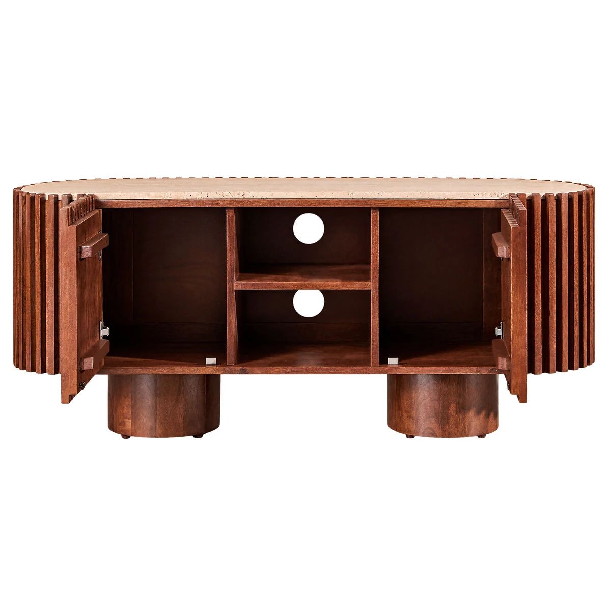 Beaumonde Home Babel Travertine and Mango Wood Curved Media Unit