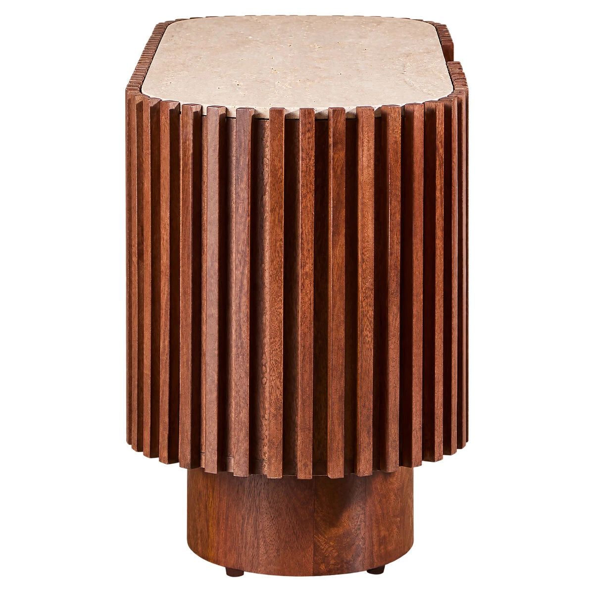 Beaumonde Home Babel Travertine and Mango Wood Curved Media Unit