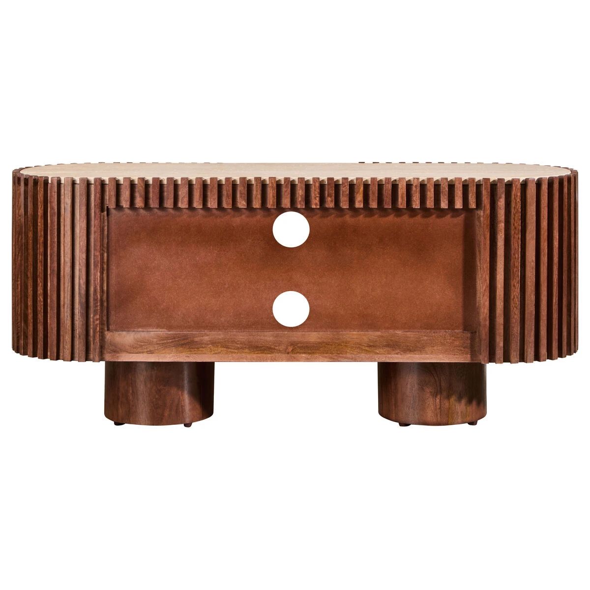 Beaumonde Home Babel Travertine and Mango Wood Curved Media Unit